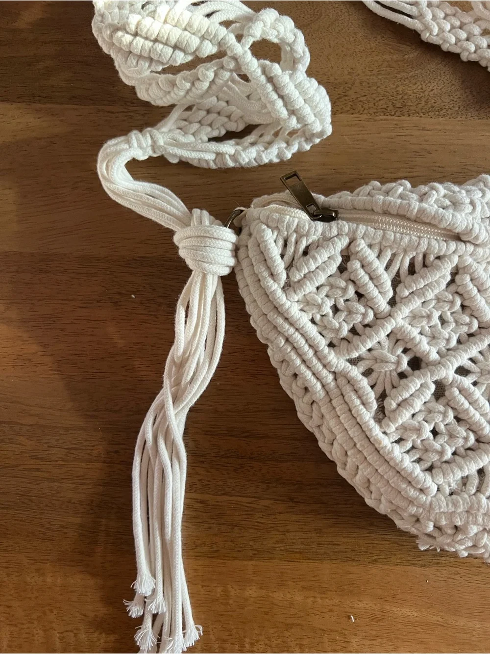 Macrame White Crocheted Crossbody Fanny Bag